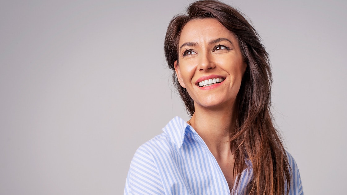Woman in blue stripes